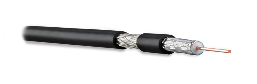 Hyperline COAX-RG6-100 (100 м) Кабель коаксиальный RG-6, 75 Ом (ТВ, SAT, CATV), однопроволочная жила 18 AWG, 1.02 мм, омедненная сталь, экран оплетка (60%) и фольга, внешний диаметр 6.9 мм, PVC, -20°C – +75°C, черный