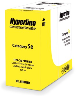 Hyperline FUTP4-C5E-P26-IN-PVC-RD-305 (305 м) Кабель витая пара, экранированная F/UTP, категории 5e, 4 пары (26 AWG), многожильный (patch), экран - фольга, PVC, –20°C– +75°C, красный