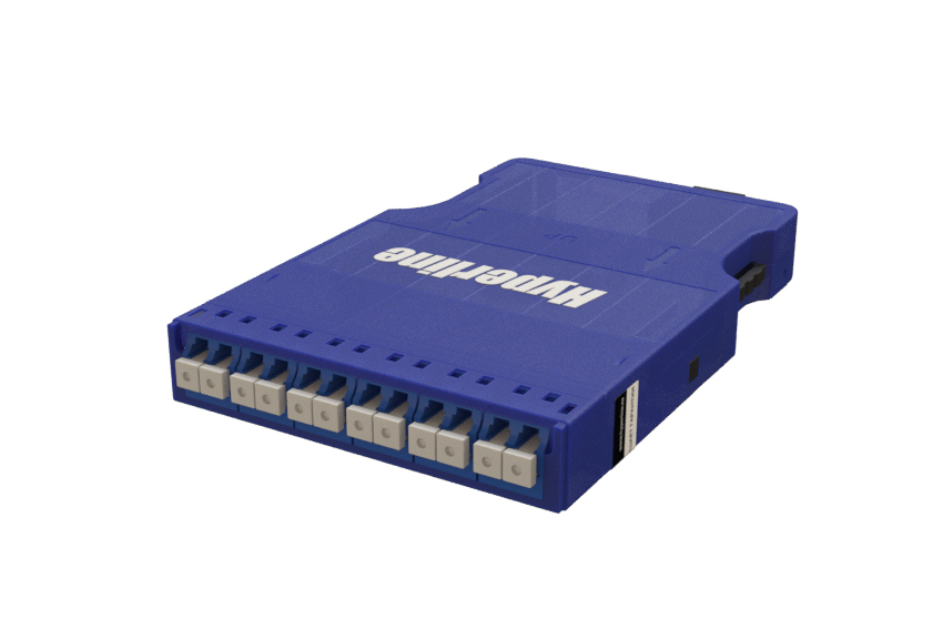 Hyperline PPTR-CSS-1-6xDLC-SM/BL-BL Корпус кассеты для оптических претерминированных решений, 6 дуплексных портов LC/PC, ввод кабеля, возможна установка проходного адаптера MPO, для одномодового кабеля, синий корпус/синие порты