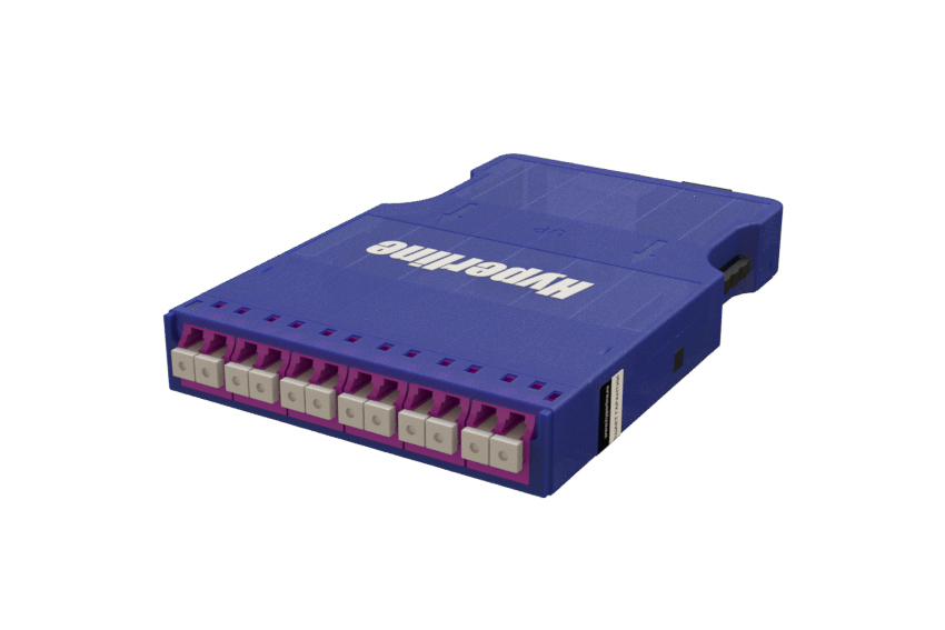 Hyperline PPTR-CSS-1-6xDLC-MM/MG-BL Корпус кассеты для оптических претерминированных решений, 6 дуплексных портов LC/PC, ввод кабеля, возможна установка проходного адаптера MPO, для многомодового кабеля, синий корпус/маджента порты