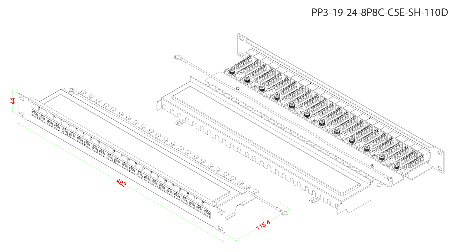 Hyperline PP3-19-24-8P8C-C5E-SH-110D Патч-панель 19