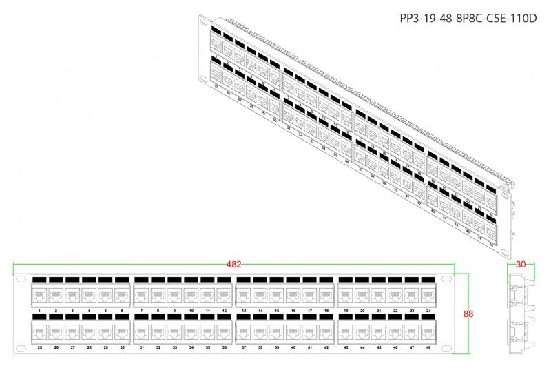 Hyperline PP3-19-48-8P8C-C5E-110D Патч-панель 19